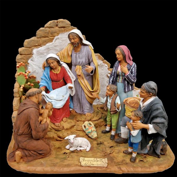 Presepe con la figura di San Francesco
