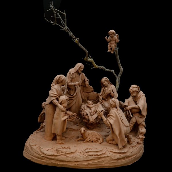 Presepe a monoblocco Adorazione dei pastori con alberello