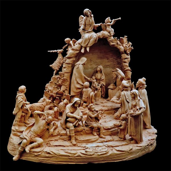Presepe a monoblocco in terracotta naturale